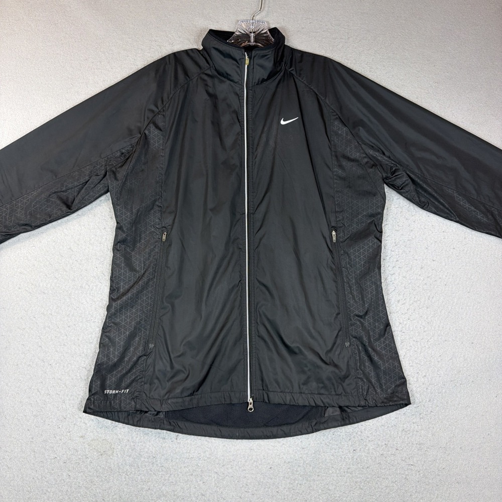 Nike Storm Fit Womens XL Full Zip Windbreaker Rain Jacket Black Sporty Athletic
